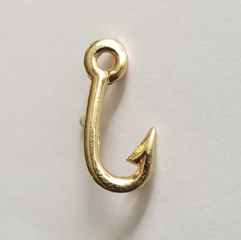 Vintage fish hook pin gold tone metal lapel tie